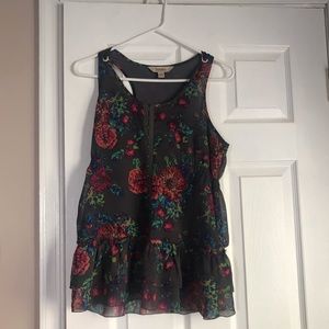 Grey Floral Ruffle Tank Top